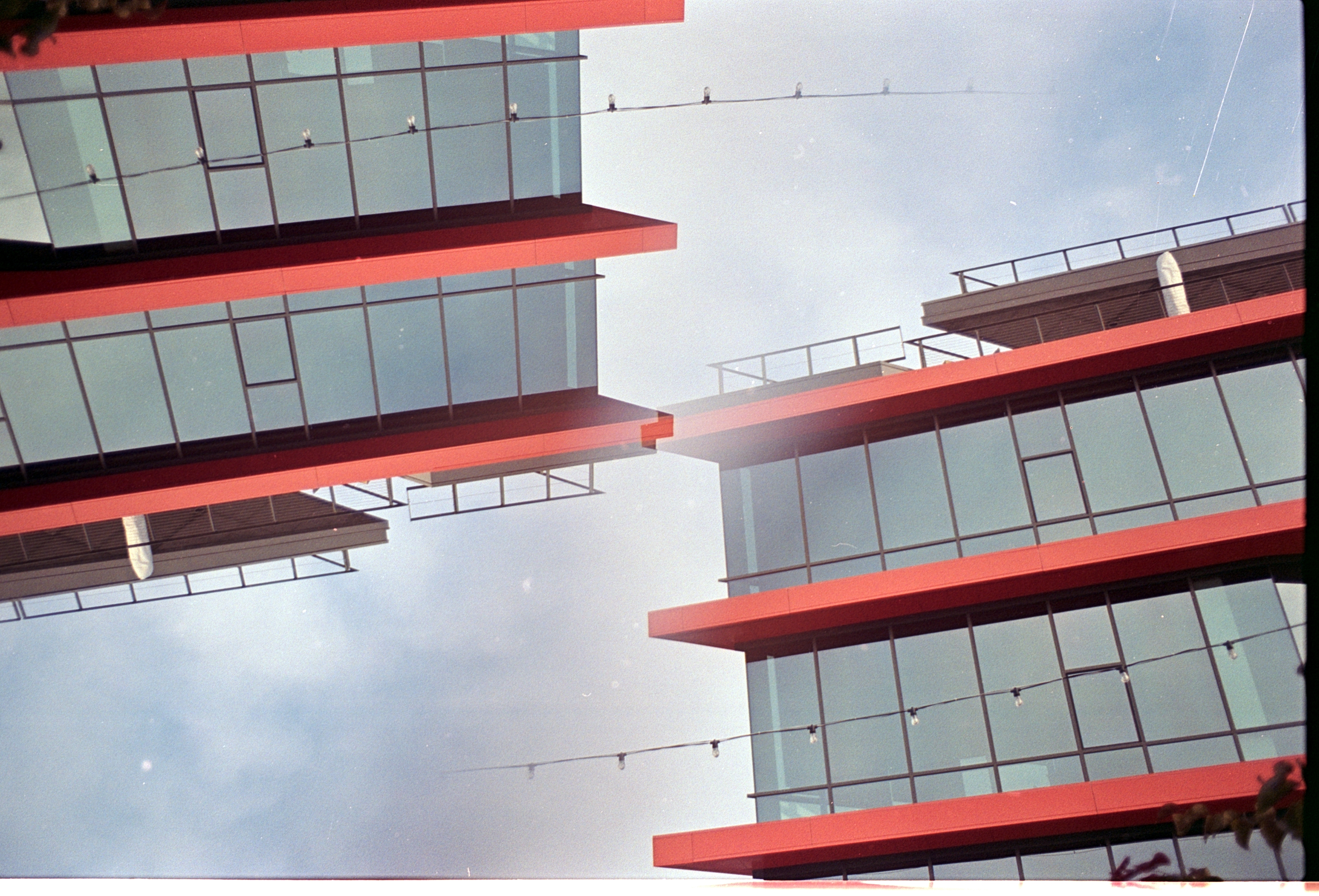 Red architectural film double-exposure
